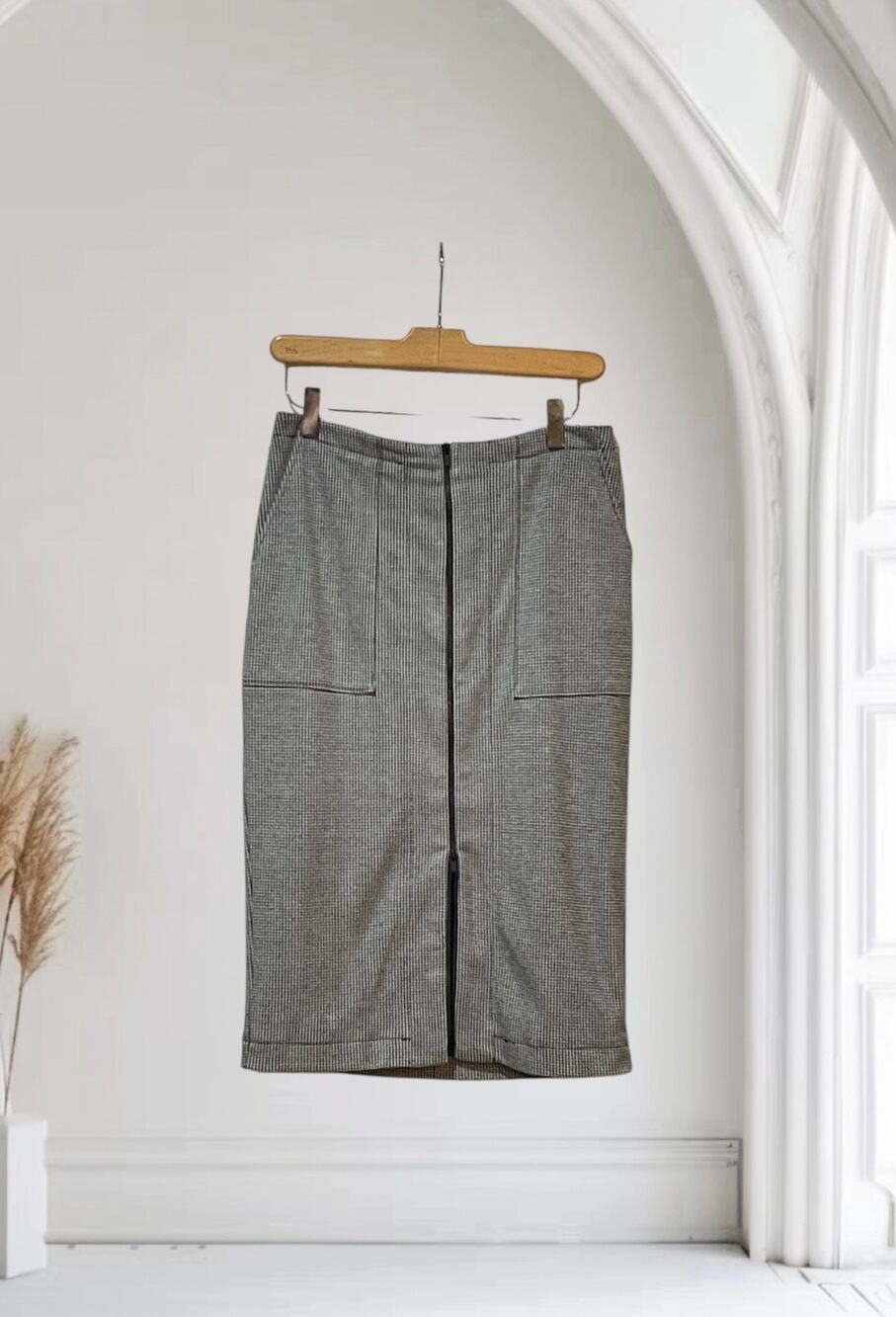 Halogen Straight Pencil Skirt Womens Check Zip Up Casual Pocket Size 4P